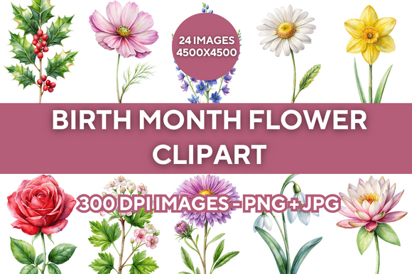 Download Birth Month Flower Clipart Bundle - Birth month flower clipart Collection