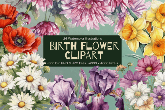 Download Watercolor Birth Month Flower Clipart - Birth month flower clipart Collection