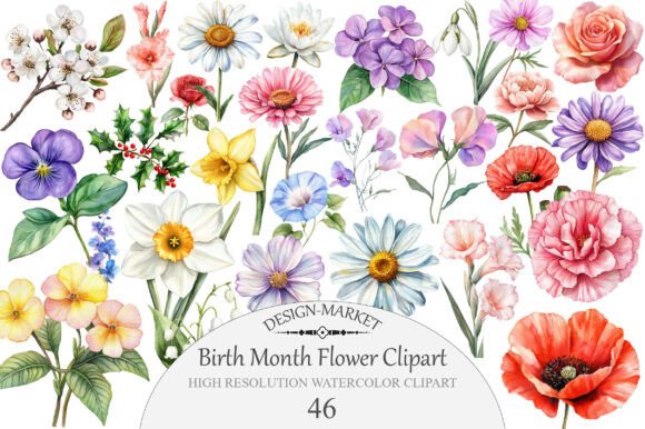 Download Watercolor Birth Month Flower Clipart - Birth month flower clipart Collection