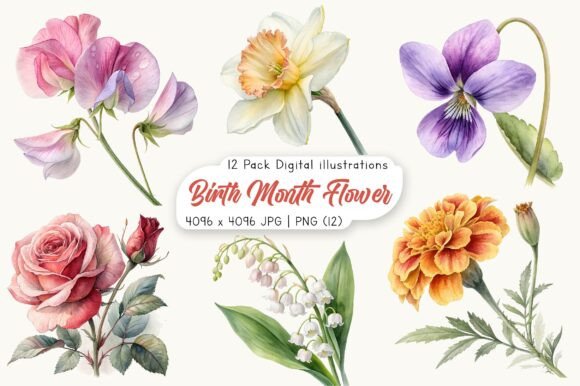 Download Watercolor Birth Month Flower Clipart - Birth month flower clipart Collection