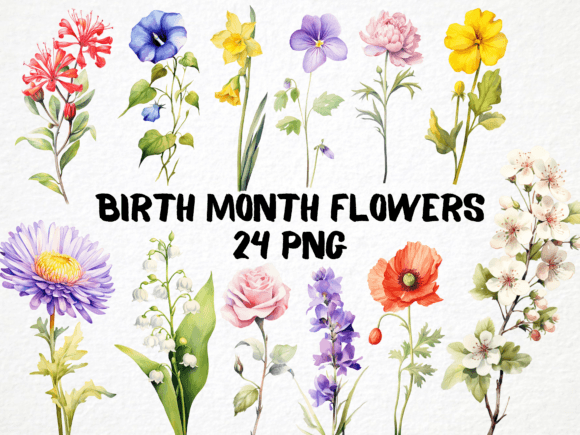 Download Birth Month Flower Clipart Bundle - Birth month flower clipart Collection