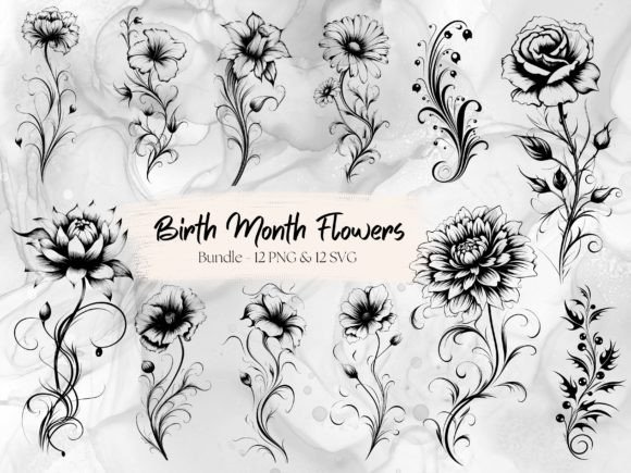 Download Birth Month Flower Clipart Bundle - Birth month flower clipart Collection