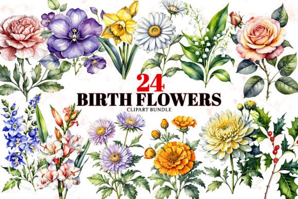 Download Birth Month Flower Clipart Bundle - Birth month flower clipart Collection
