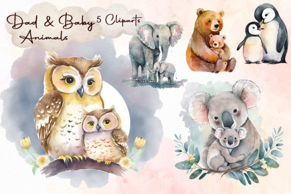 Download Dad and Baby Animal Cliparts - Baby Collection