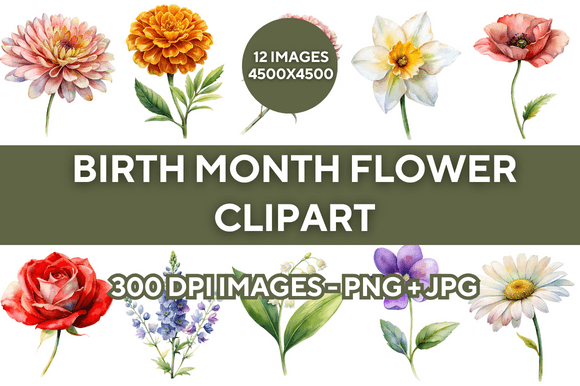 Download Birth Month Flower Clipart Bundle V2 - Birth month flower clipart Collection