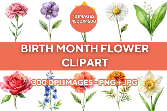Download Birth Month Flower Clipart Bundle - Birth month flower clipart Collection